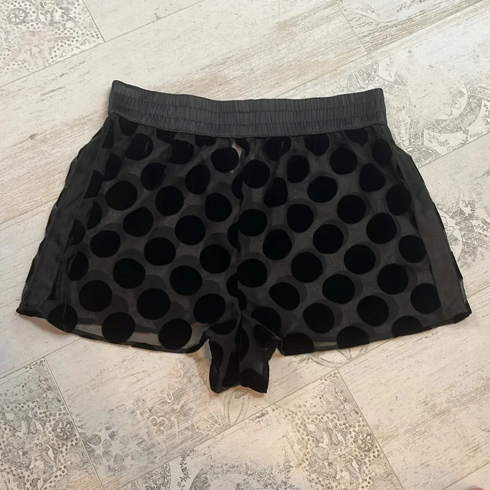 Victorias Secret Black Sheer Satin and Velvet Polka Dot Shorts Size Large